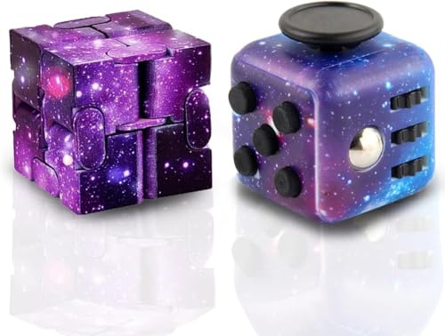2 Stück Fidget Toy Cube Anti-Stess Würfel Stresswürfel Spielzeug für Erwachsene Anti-Stress Würfel Spielzeug und Erwachsene Stressaubbau bei Nervösität (Lila) -B