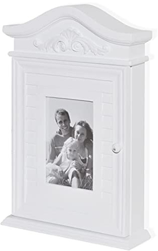 Fisinber Schlüsselkasten Weiß mit Fotorahmen 22,5x34,5 cm aus MDF & Kiefernholz Modernes Design für Flur Küche und Büro