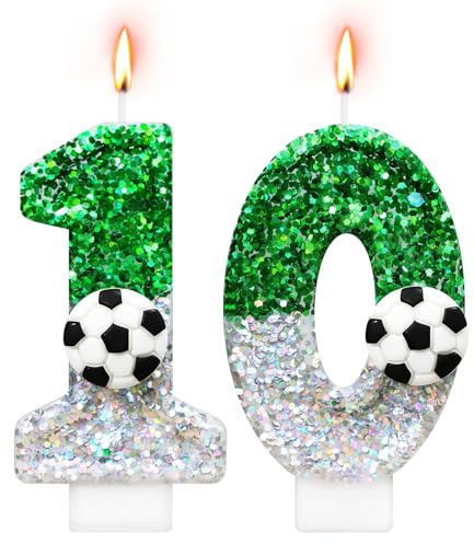 Alaoo Velas Cumpleaños Números 10,3D Fútbol Verde Vela | Vela de Número 10 de Pastel Decoración,para Aniversarios,Baby Shower de Cumpleaños,Verde