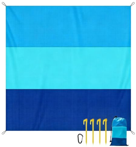 Spiaggia Impermeabile e antisabbia - 198 cm x 208 cm Gioco extra asciutto Leggero | Tappetino da picnic, impacchettabile, a prova di sabbia con bastoncini - per picnic, campeggio, viaggi, giardino