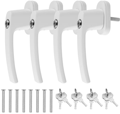 CHRI Tiradores de ventana con cerradura, cerradura de ventana, seguridad infantil, 4 unidades, con 8 llaves y 8 tornillos, aleación de zinc para ventanas y terrazas (llaves)