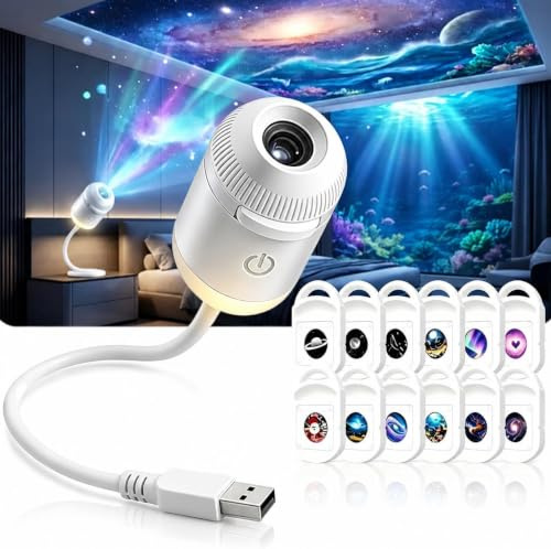 5D Galaxy Star HD holografisk projektor, smart dynamisk nattlampa 2-i-1 USB-driven, 4 skjutbara projektionsfilmer, 360 justerbara rumslampor för sovrum, rum