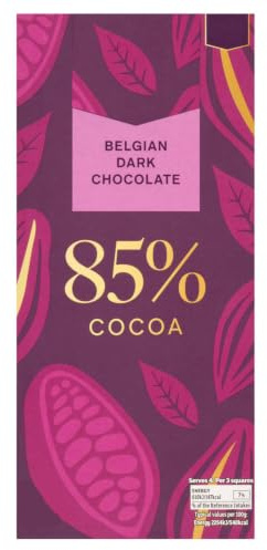 Cocoa Belgian 85% Dark Chocolate Bar 100g,Suitable for Vegetarians | Taste the Difference, 85% Cocoa, Belgian Chocolate