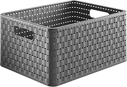 Rotho Country Scatola di Conservazione in Rattan-Look, Plastica (PP) senza BPA, Grigio (Antracite), A4/18 L, 36.8 x 27.8 x 19.1 cm