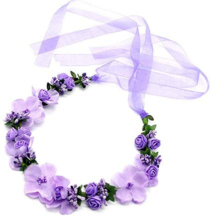 Blumenstirnband,Boho Braut Blume Damen Blumenkrone Girlande Stirnband Frauen Blumen Kranz Krone Haarband für Hut Ornament Hochzeit Strand Reise Braut Hochzeit Lila