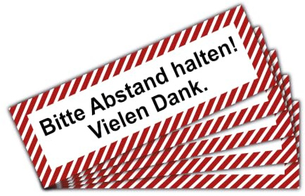 STROBO 5 Stück Aufkleber Abstand halten im Format 7,2 x 21 cm | Sticker mit geschlitzter Rückseite für den Innen- und Außenbereich | UV-Schutz, Wind- und Wetterfest