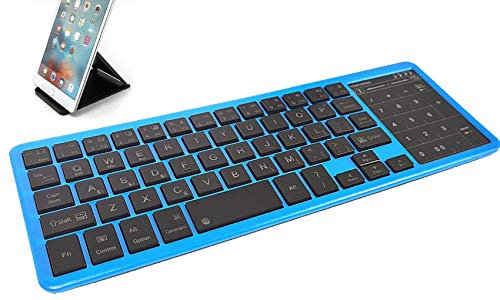 Ovegna BT12: Clavier sans Fil Bluetooth, rétro-éclairé RGB, Pavé Tactile & Numérique, Batterie Lithium Rechargeable, avec Sortie USB, sous Windows, Android, iOS, PC, Tablettes et Smartphones (Bleu)