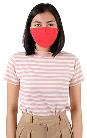 Lofbaz Tissu De Coton De Masque Facial En Tissu Avec Poche De Filtre Lavable Réutilisable (Rouge Vif - Paquet de 3, Adulte L)