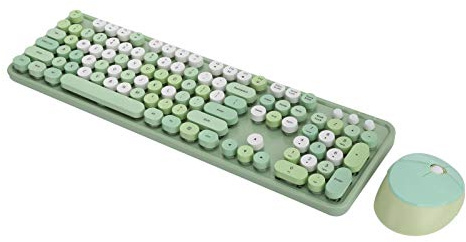 PUSOKEI Drahtlose Tastatur- und Maussets, Retro-Tastatur und Maus-Mäuse, Süße Tastatur mit 104 Tasten Desktop Süße Tastatur für Computer(Grün)
