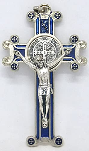 GTBITALY 10.601.11 Cruz de San Benito Fantasía esmaltada a mano Plata Medida 8 cm Esmalte Azul