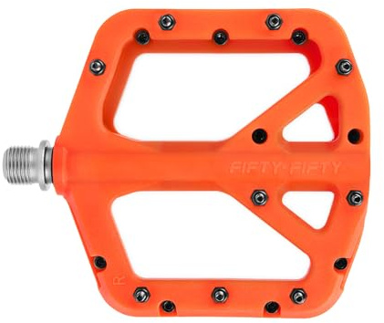 FIFTY-FIFTY cykelpedaler, nylonkompositer MTB-pedaler, halkfria mountainbike pedaler, 9/16 tums platt pedal MTB för All Mountain, Enduro, Downhill, E-Bike (orange)