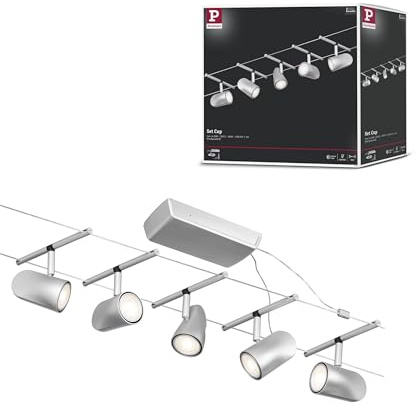 Paulmann Cup Kit Básico de Sistema de Cableado, Corduo, Corriente Continua, Máx. 5x10 W, Bombilla Tipo GU5,3, Sistema de Cableado, Bombilla No Incluida, Cable de Plástico, Color Cromado Mate, 94465