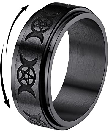 FindChic Punk Spinner Ring für herren Damen drehbarer Zappelring Mond Stern Fidget Ring Schwarz zappel Fingerring mit Geschenkebox für Geburtstag Weihnachten
