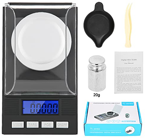 Finvåg 20 g/0,001 g, milligrammvåg med kalibreringsvikt, fickvåg, guldvåg, myntvåg, smyckesvåg, digital brevvåg med tarafunktion, PCS funktion (20 g)