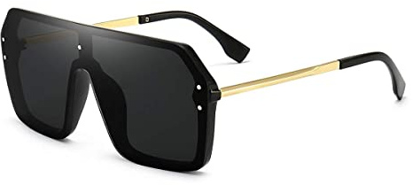 Dollger Occhiali da Sole Oversize per Donna e Uomo - Classici Flat Top Retrò con Protezione UV400 - Nero