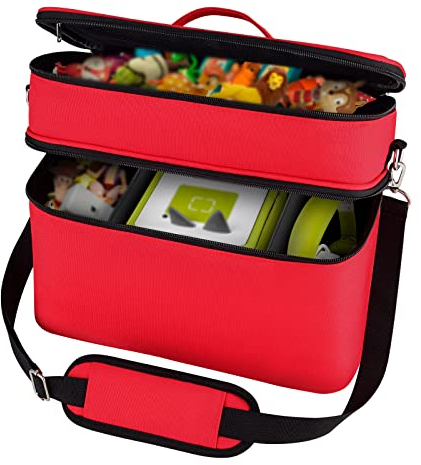 DDgro Tonies Figures Storage Bag for Toniebox Starter Set, Home and Outdoor Carrying Case Organizer for Figurine Characters, Audio Player Box, Charger & Headphone, Bag Only (Large, Red)