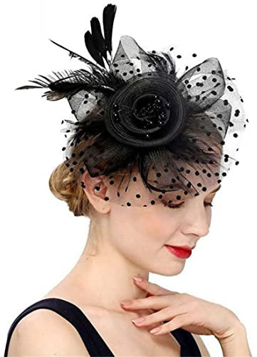 ITODA Fascinator Damen Feder Haarschmuck Hut Mesh Schleier Haarschmuck mit Haarklammer Stirnband Vintage Haarreif Elegant Damenhut Blumen Partyhut Kirche Brautparty Hochzeit Cocktail Beerdigung