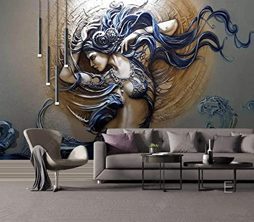 Fototapete 3D Tapete Frau Mit Blauen Haaren Foto Tapeten Wand Tapeten Vliestapete Modern Wandbilder Wohnzimmer