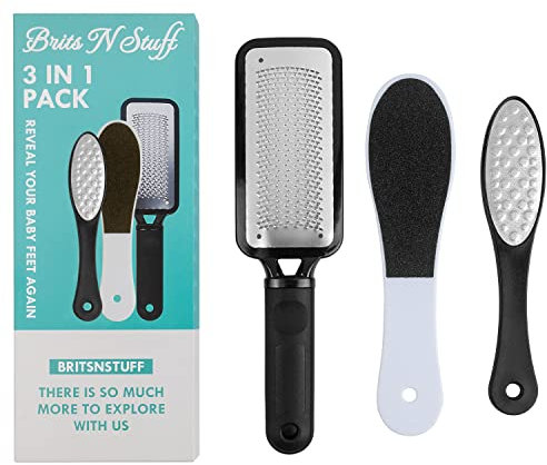 3 PCS Professional Pedicure Foot File for Hard Skin - Anti Rust Stainless Steel Callus Remover for Cracked Heels - Easy to Use & Anti Skid Design - Foot Care Tool for Dry and Dead Skin - BNS