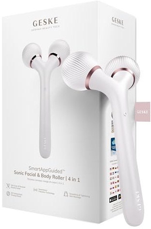 GESKE | SmartAppGuided™ Sonic Facial & Body Roller | 4 in 1 | Derma Roller | Gerät für Gesicht und Körper | Professioneller Gesichtsroller | Strafft und definiert Körper und Gesicht | SmartAppGuided™ | Professioneller Gesichtsroller zur Straffung und Definition von Gesicht und Körper