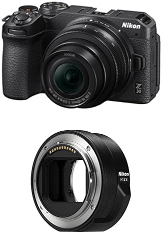 Nikon Z 30 Kit DX 16-50 mm 1:3.5-6.3 VR + DX 50-250 mm 1:4.5-6.3 VR (20,9 MP, 11 Bilder pro Sekunde, Hybrid-AF mit Fokus-Assistent) + FTZ II (Adapter für F-Mount Objektive auf Z-Mount Kameras)