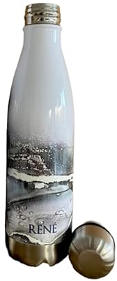 Manufaktur Liebevoll Personalisierte Trinkflasche - Edelstahl in Weiß mit Marmor Optik - bedruckte Thermosflasche mit Namen - für Sport, Arbeit u. Freizeit | 500ml u. 750ml (Green Marble, 500ml)