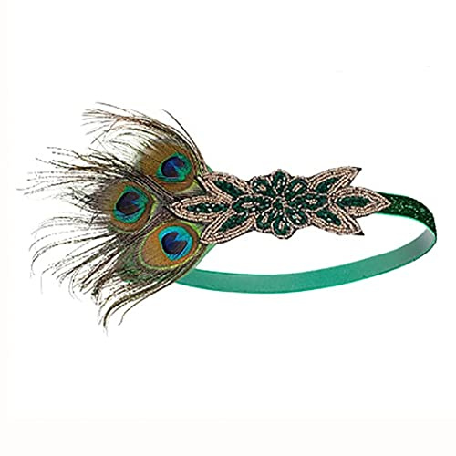 IYOU Grün Gatsby Kopfschmuck Kristall Pfauenfeder Flapper Stirnband 1920er Vintage Festival Party Haarschmuck für Damen