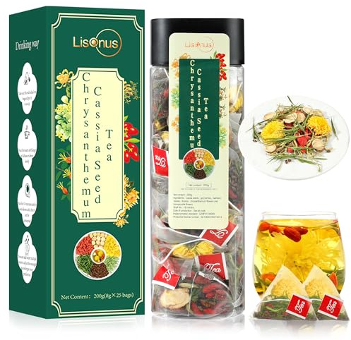 Chrysanthemum Cassia Seed Tea Organic(200g, 8gx25bags) Natural Herbal Tea Chrysanthemum Flowers,Goji Berries,Licorice,Bamboo Leaves,Cassia Seeds,Honeysuckle Flowers