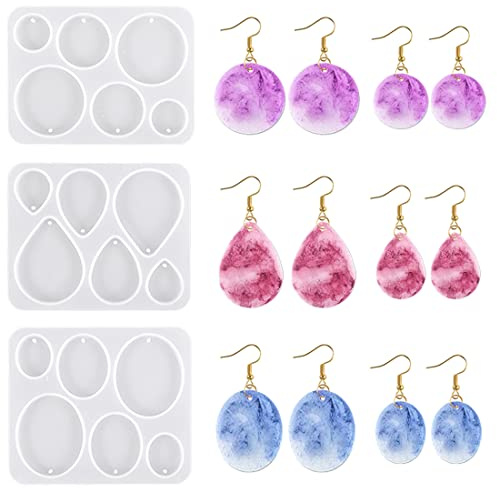 Weenkeey 3 Pcs Earrings Resin Molds Round Oval Water Drop Shaped Dangle Pendant Epoxy Silicone Molds Jewelry Casting Molds for DIY Crafts Jewelry Pendant Keychain