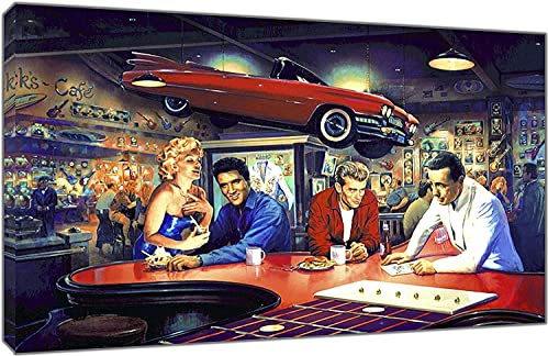 DFBFMO Marilyn Monroe Elvis Presley James Dean Humphrey Bogart Evening at Ricks Diner Poster Bilddruck Wandkunst Home Decoration Unframed,70x100cm