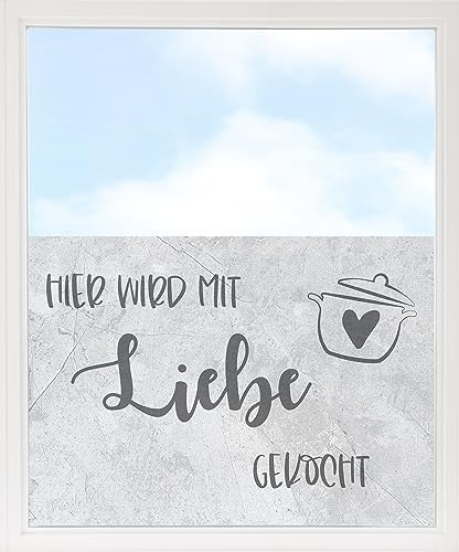 GRAZDesign Fensterfolie Blickdicht Sichtschutz, Sichtschutzfolie Fenster, Glastüren, Küche Küchenfenster, Milchglasfolie Bedruckt mit Motiv Spruch 80x57cm
