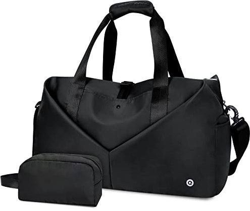 Borse sportive Ceneda classiche con scomparto per scarpe e tasca umida, borsa da viaggio portatile per il weekend, borsa da palestra, borsa da yoga per donne e uomini (Nero).