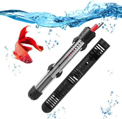 Ruikdly Riscaldatore Acquario, 100W 30L-120L Riscaldatore per Acquario, Riscaldatore Acquario con Ventosa e Coperchio di Protezione, per Serbatoi di Pesce e Acquario (20-34°C/EU Plug)