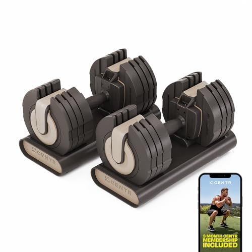 Centr Smart Stack 50 verstellbare Hantel – 2,3–22,7 kg verstellbares Hantel-Set mit ergonomischem Griff – Heim-Fitnessstudio verstellbare Gewichte – inklusive 3-monatiger Mitgliedschaft für Centr By