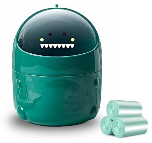 Desktop Trash Can with 90 Trash Bags, Cute Wastebasket Garbage Bin (Green)