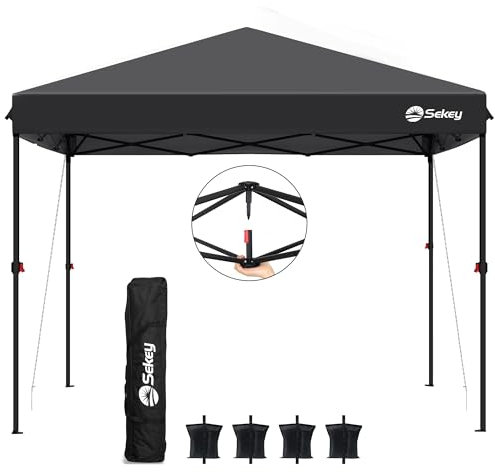 Sekey Premium Pop Up Pavillon 3x3 Wasserdicht Stabil Winterfest, Faltpavillon 3 x 3 m mit Verdickten Röhren, Partyzelt Rennzelt Faltbar, Höhe Verstellbar 250-270 cm, Schwarz