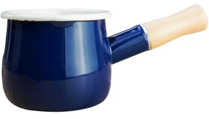 Mini Milk Pan Milk Pot Tea Coffee Egg Boiling Pot Enamel Milk Pan with Wooden Handle, 512ml Nonstick Saucepan Mini Butter Warmer (Navy)