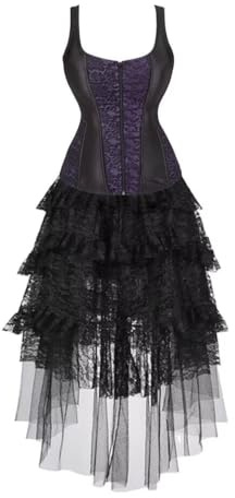 Hengzhifeng Corset Corpiños con Tirantes Mujer y Falda Burlesque (EUR 44-46,Morado)
