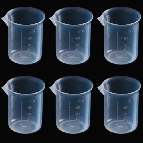 6pcs 3.4oz/100ml Plastic Measuring Cups Plastic Graduated Cup Transparent Scale Resin Clear Graduated Epoxy Mixing Jugs for Kitchen Cooking Medicine Measure Tool