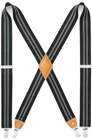 HISDERN Hängslen för män med 4 superstarka klämmor, kraftiga band, justerbara fästen i X-stil, one size