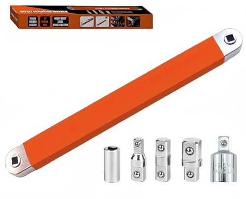 RZKNIP Offset Extension Wrench, Zero Degree Ratchet Extension Set Includes 1/2, 1/4 & 3/8 Drive Adapters, Ideal Universal Ratchet Extensions for Tight Spaces (Orange)