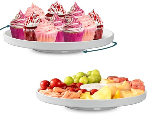 Alzata rotante in ceramica per torte, confezione da 2, 32,5 cm, colore bianco, rotondo, per decorazione, supporto per cupcake, dessert, feste, matrimoni