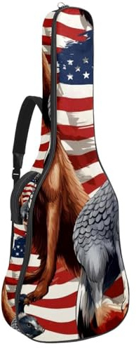 Custodia per chitarra acustica, bella custodia con tasche multiple, custodia impermeabile per chitarra da 40/41/42 pollici, animali della bandiera americana, Multicolore, 42.9x16.9x4.7 in, Borsa per