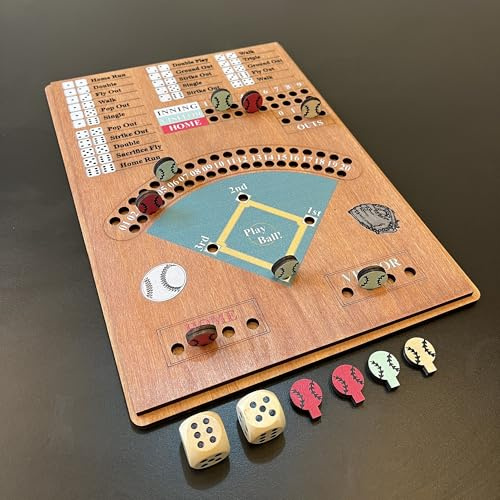 CBLKUS Baseball Dice Board Game, Fun Wooden Sports Game for All Ages, Premium Edition, 12 x 8.5