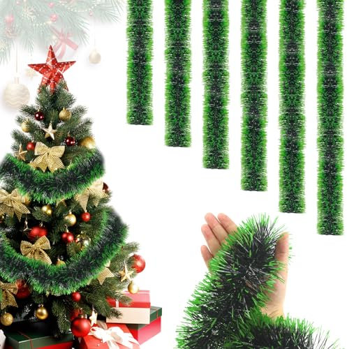 SJUNJIE 6 Piezas Guirnalda de Navidad Verde 2m Abeto Reutilizable Brillante Espumillón Se Puede Utilizar para Decorar Árboles, Barandillas y Guirnaldas