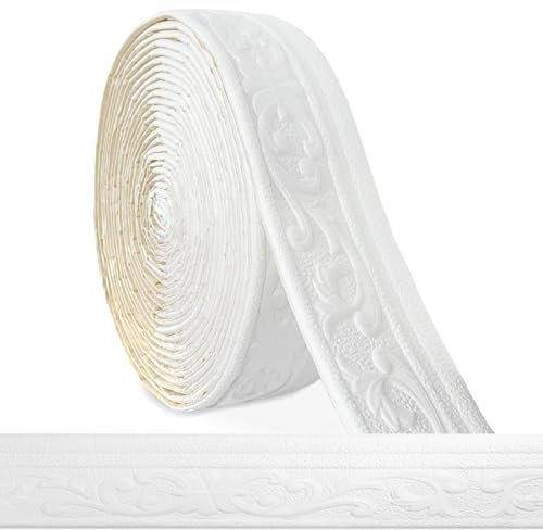 Bordatura autoadesiva bianca – 10 m x 8 cm x 5 mm – modanature in stucco 3D autoadesive, impermeabili, bordatura da parete, listelli, autoadesive, per angoli linee, soffitti