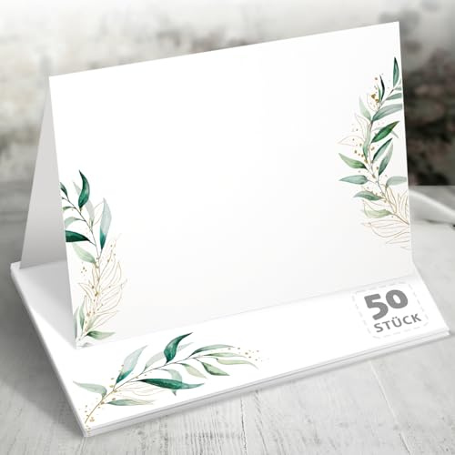 Tischkarten Hochzeit grün-gold floral Design Edition – 50 Stück Namenskärtchen beschriftbar, elegante Platzkarten für Hochzeitsdeko, Feste & Gäste, von Funke & Brand