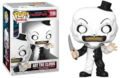 Funko Art The Clown + popskydd: Terrifier Pop! Filmer vinylfigur (samlarpresentset i paket med ToyBop märkesbox skyddsfodral) (konst med kniv #1590/80705)