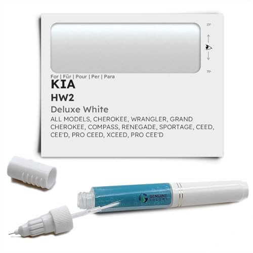 Genuine Colors Stylo de Retouche DELUXE WHITE HW2 pour KIA Blanc CHEROKEE WRANGLER GRAND COMPASS RENEGADE SPORTAGE CEED CEE'D PRO XCEED