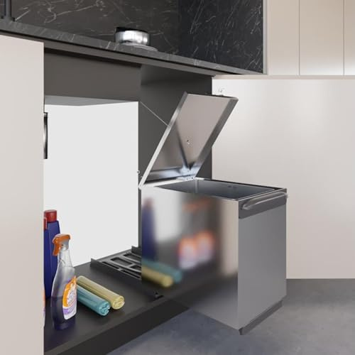 Fhuller Pattumiera Estraibile 17L, Acciaio/Plastica, Raccolta Differenziata per Cucina, Guide a Sfera, Design Salvaspazio (1 secchio)